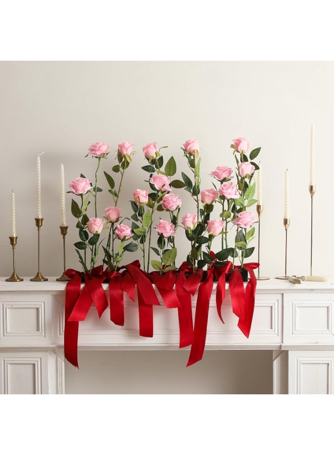 DUNISO 12PCS Artificial Silk Flowers, Artificial Roses Silk Bridal Wedding Bouquet, Realistic Flower Long Stem for Home, Wedding Decoration, Party (Pink) - Image 3